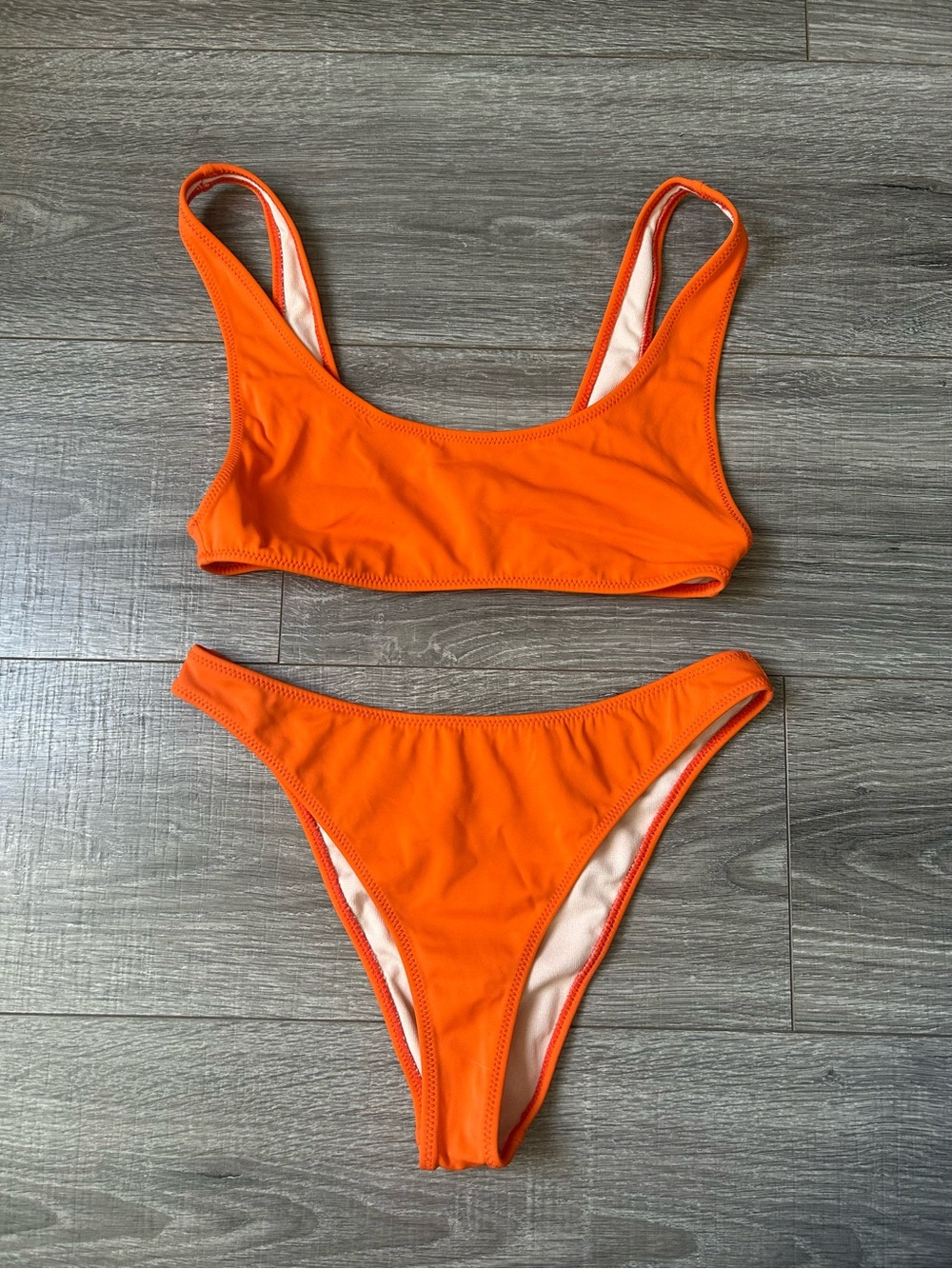 Bright Orange Scoop Bikini Top and Mid-Rise Bottoms